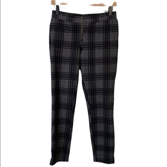 Hue Plaid Loafer Skimmer Skinny Leggings Pants Exposed Front Zipper Textured - Picture 2 of 15